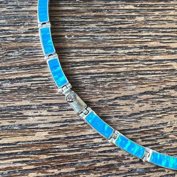 Vintage Mexico Blue Opal collar necklace & 925 blue opal hinged bracelet - Picture 11 of 13